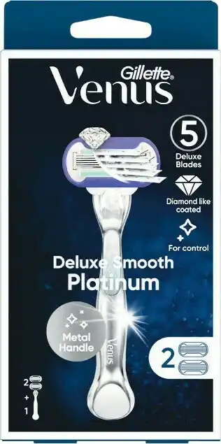 Woolworths Gillette Venus Deluxe Smooth Platinum Razor with 2 Razor Blades Pk 1 offer