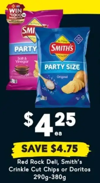 Drakes Red Rock Deli, Smith's Crinkle Cut Chips or Doritos offer