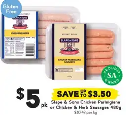 Drakes Chicken Parmigiana or Chicken & Herb Sausages offer