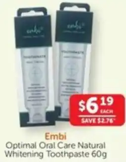 WHOLELIFE catalogue Embi Optimal Oral Care Natural Whitening Toothpaste offer