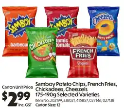 Campbells Wholesale Samboy Potato Chips, French Fries,Chickadees, Cheezels offer