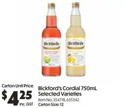 Campbells Wholesale Bickford's Cordial offer