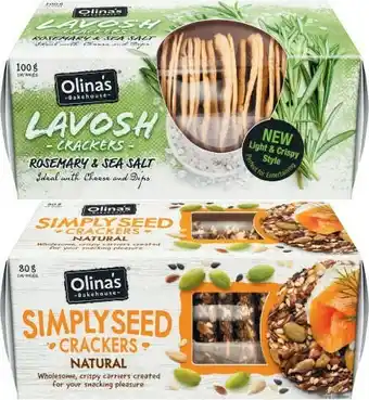 Coles Olina’s Simply Seed or Lavosh Crackers 80g-100g offer