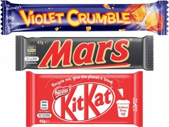 Coles Mars Medium Bars 35g-56g, Nestlé Medium Bars 35g-55g or Violet Crumble Bar 50g offer