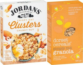Coles Jordans Granola or Oat Clusters 500g-750g or Dorset Granola or Muesli 450g offer