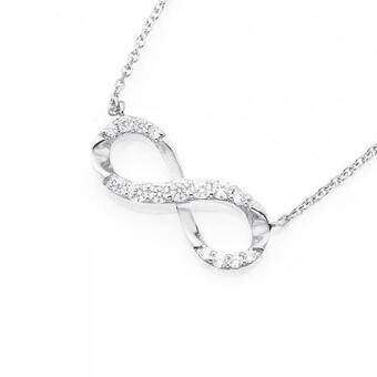 Prouds Sterling Silver Cubic Zirconia Horizontal Infinity Necklet offer