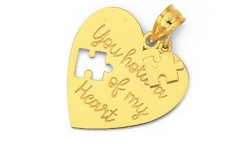 9ct Gold 18mm Puzzle Message Heart Plate Pendant