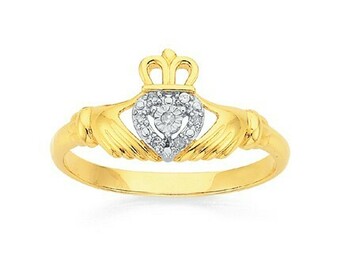 Prouds 9ct Gold Diamond Claddagh Ring offer