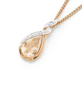 Prouds 9ct Rose Gold Morganite & Diamond Pendant offer