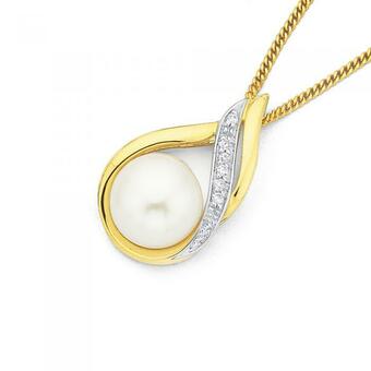 Prouds 9ct Gold Freshwater Pearl & Diamond Pendant offer