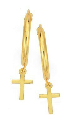9ct Gold 1.5x10mm Hoop Earrings With Cross Drop
