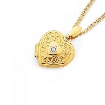 Prouds 9ct Gold 12mm Diamond Set Filigree Heart Locket offer