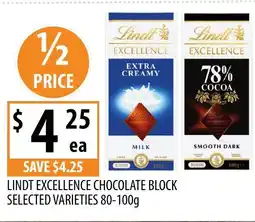 Supabarn Lindt excellence chocolate block selected varieties offer