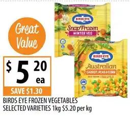Supabarn Birds eye frozen vegetables selected varieties offer
