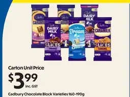 Campbells Wholesale Cadbury chocolate block varieties offer