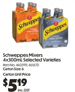 Campbells Wholesale Schweppes mixers offer