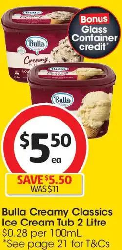 Coles Bulla Creamy Classics Ice Cream Tub offer