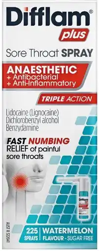 Soul Pattinson Chemist Difflam Plus Sore Throat Spray 225 Sprays offer