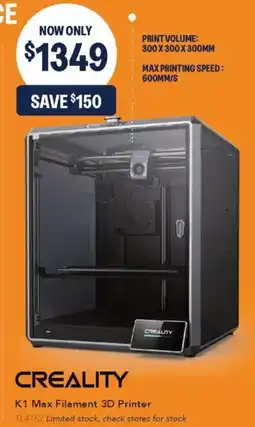 Jaycar Electronics K1 Max Filament 3D Printer offer