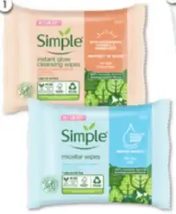 Good Price Pharmacy Simple Instant Glow or Micellar Face Wipes offer