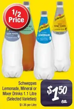 Farmer Jack's Schweppes Lemonade, Mineral or Mixer Drinks offer
