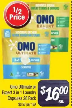 Farmer Jack's Omo Ultimate or Expert 3 in 1 Laundry Capsules offer