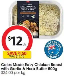 Coles Coles Made Easy Chicken Breast with Garlic & Herb Butter offer