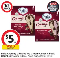 Coles Creamy Classics Ice Cream Cones 4 Pack offer