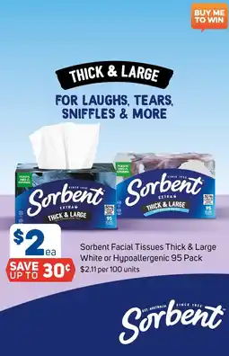 Foodland Sorbent Facial Tissues Thick & Large White or Hypoallergenic offer