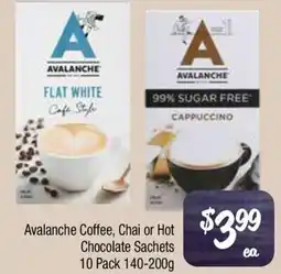 Farmer Jack's Avalanche Coffee, Chai or Hot Chocolate Sachets offer