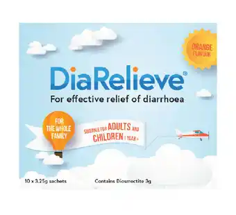 Discount Drug Stores Diarelieve diarrhoea relief orange flavour 10 x 3.25g sachets offer