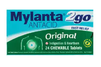 Mylanta 2go antacid original lemon mint flavour 24 chewable tablets