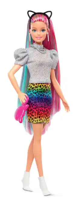 Target Barbies leopard rainbow hair doll offer