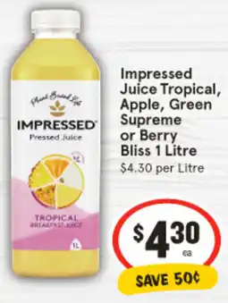 IGA Juice Tropical, Apple, Green Supreme or Berry Bliss offer
