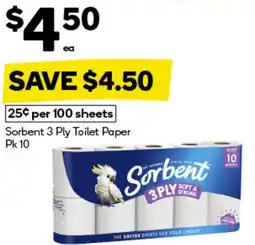 Sorbent 3 ply toilet paper pk 10