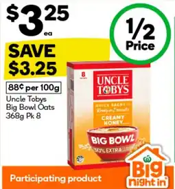BIG W Uncle tobys big bowl oats offer