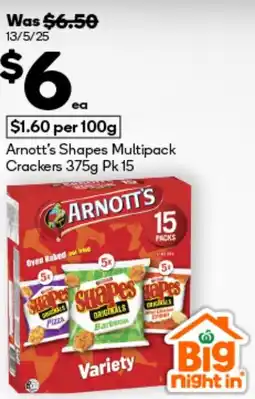BIG W Arnott's shapes multipack crackers offer