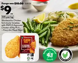 BIG W Woolworths chicken schnitzels varieties with rspca approved chicken offer