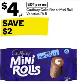 BIG W Cadbury cake bar or mini roll offer