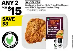 BIG W Woolworths southern style thigh fillet burgers with rspca approved chicken offer