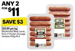 BIG W Woolworths beef, lamb, pork or chicken sausage varieties offer