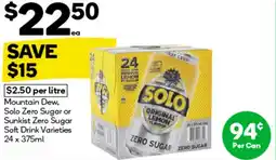 BIG W Mountain dew, solo zero sugar or sunkist zero sugar soft drink varieties offer