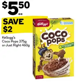 BIG W Kellogg's coco pops 375g or just right 460g offer