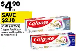 BIG W Colgate total active prevention deep clean toothpaste offer