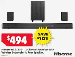 Harvey Norman Hisense AX5120 5.1.2-Channel Soundbar with Wireless Subwoofer & Rear Speaker. offer
