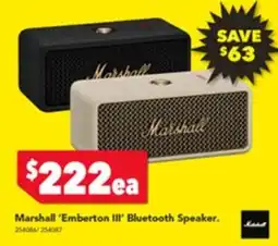 Harvey Norman Marshall 'Emberton III' Bluetooth Speaker. offer