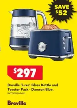 Harvey Norman Breville 'Luxe' Glass Kettle and Toaster Pack - Damson Blue. offer