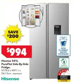 Harvey Norman Hisense 541L PureFlat Side-By-Side Fridge. offer