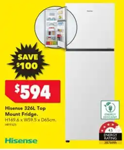 Harvey Norman Hisense 326L Top Mount Fridge. offer
