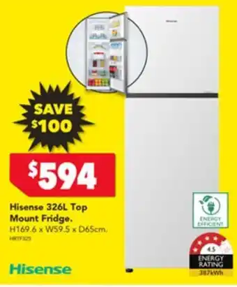 Harvey Norman Hisense 326L Top Mount Fridge. offer